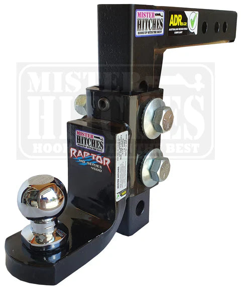 MISTER HITCHES RAPTOR 4500KG SUPER DUTY ADJUSTABLE BALL MOUNT - EXTRA LONG DROP SHANK