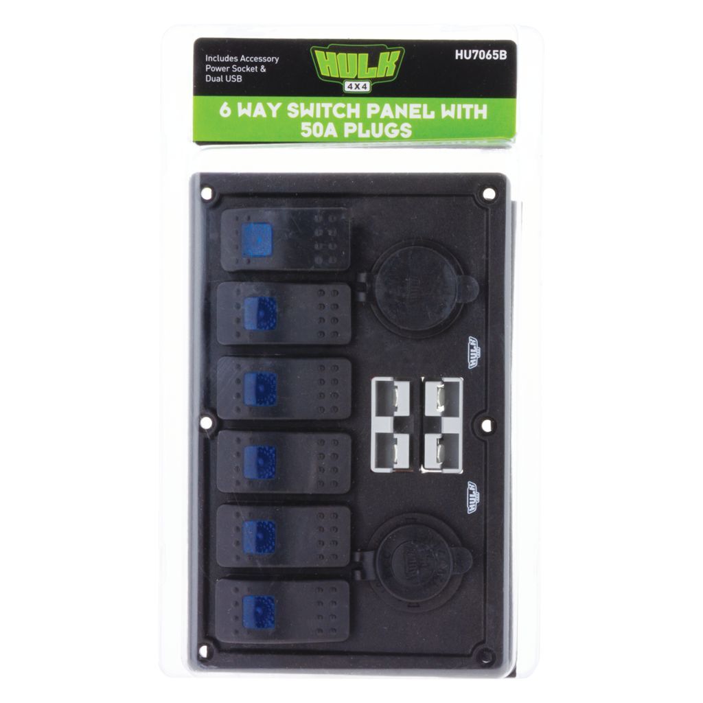 6 Way Switch Panel With 50A Plugs Acc Power Socket & Usb